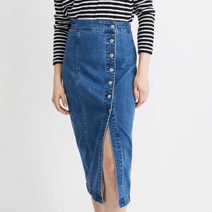 Madewell Long Midi Denim Jean Skirt Asymmetrical Button Stretch 90s Women’s 26